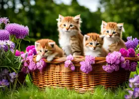 Picture of Cats in a basket with flowers Jigsaw - Jigsaw puzzle 5