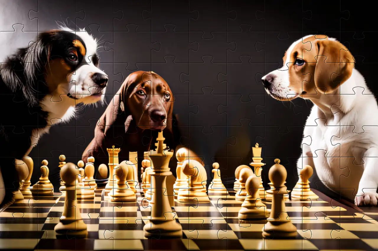 Picture of jigsaw of dogs playing chess