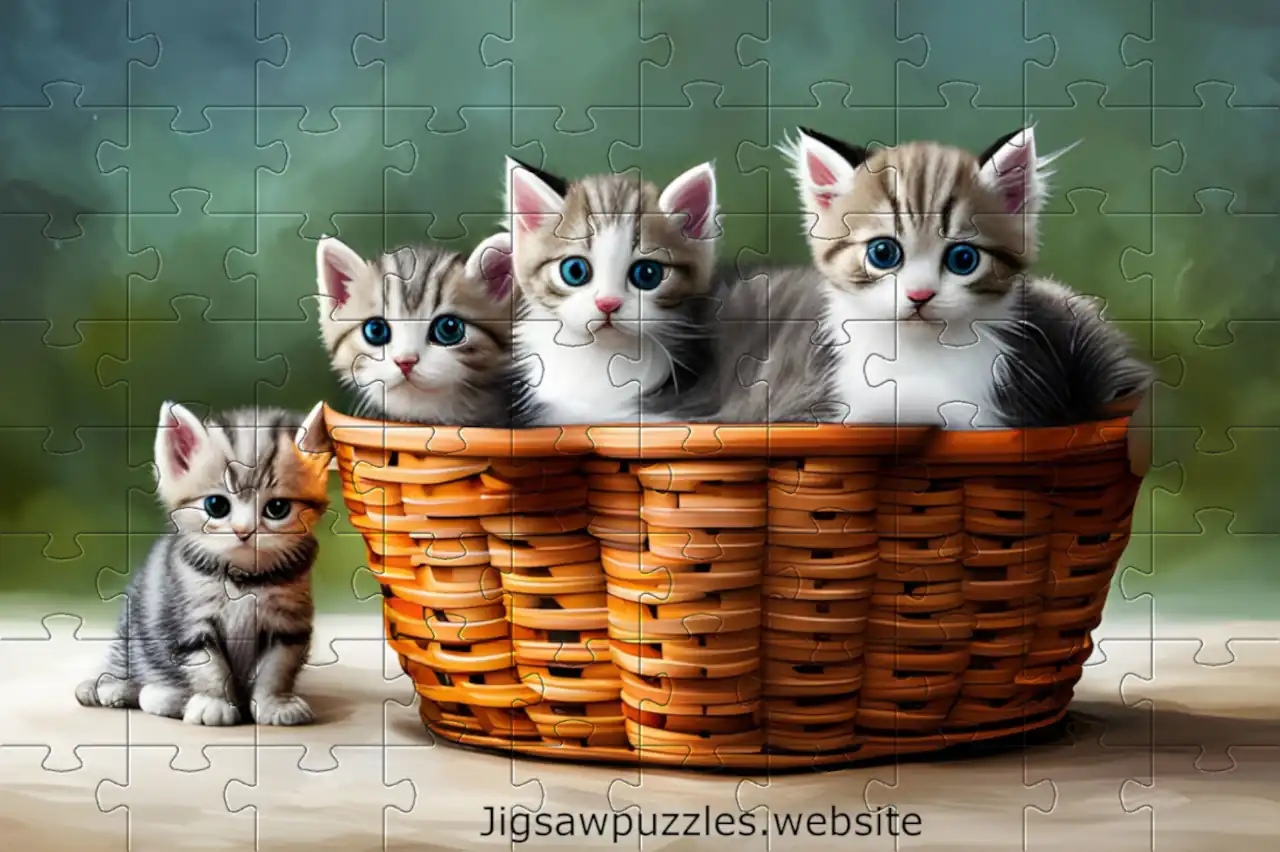 Picture of 4 cute kittens in a basket